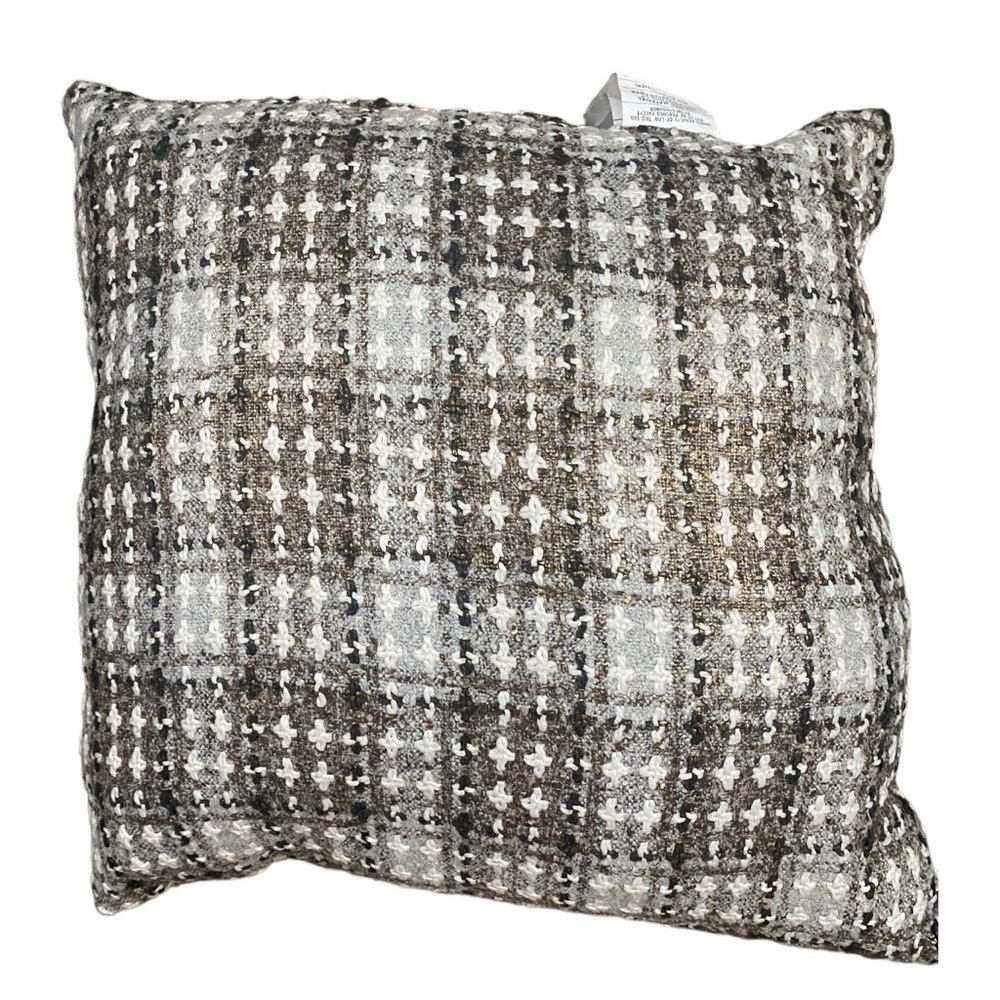 Kirklands | Gold, Black, White, and Gray Tweed and Suede Throw Pillow size 22x22